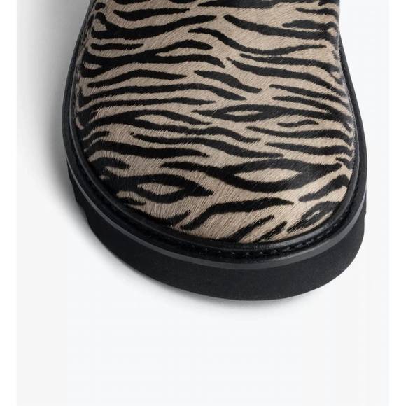 NEW ZADIG & VOLTAIRE women's alpha zebra-print leather mules in taupe - Picture 4 of 5